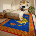 Bold Yellow Tiger Red Cloud Border Rug - Bedroom View