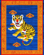 Bold Yellow Tiger Red Cloud Border Rug - Cutout View