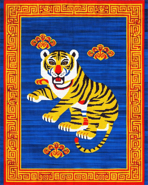 Bold Yellow Tiger Red Cloud Border Rug - Cutout View