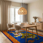 Bold Yellow Tiger Red Cloud Border Rug - Dining Room View