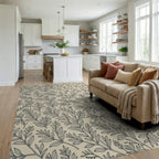 Botanical Outline Foliage Pattern Rug Living Room View