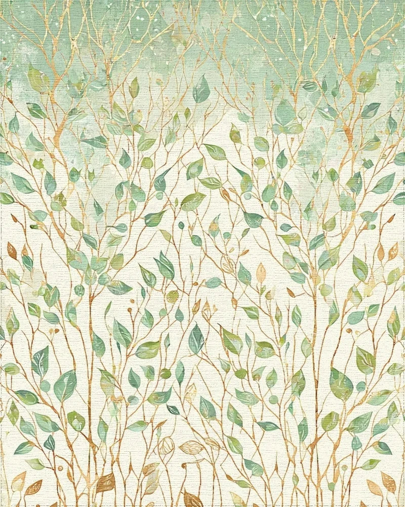 Botanical Watercolor Branches Leaves Design Rug - Cutout View