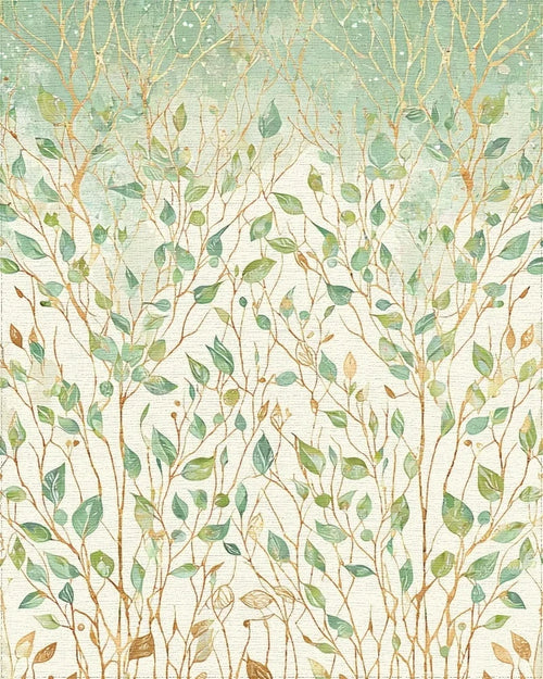 Botanical Watercolor Branches Leaves Design Rug - Cutout View