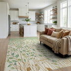 Botanical Watercolor Branches Leaves Design Rug - Living Room View