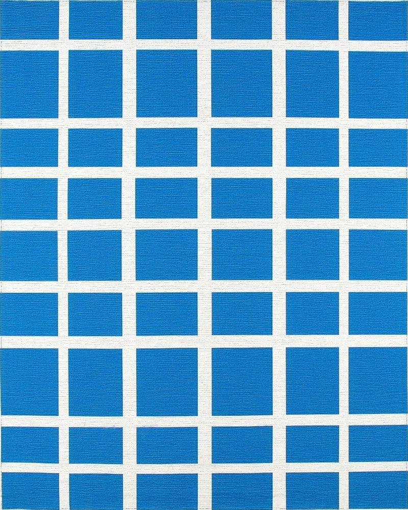 Bright Blue White Grid Squares Rug - Cutout View