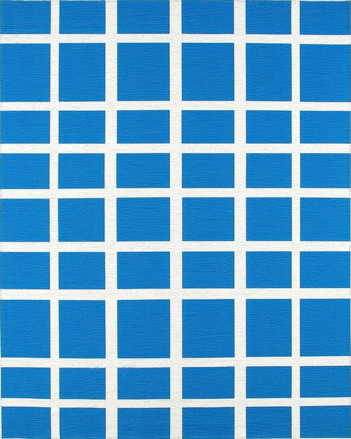 Bright Blue White Grid Squares Rug - Cutout View