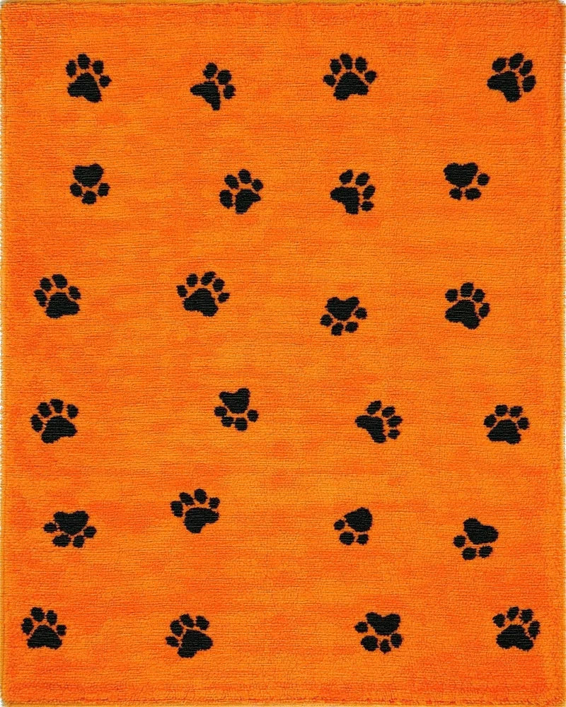 Bright Orange Paw Print Scatter Rug - Cutout View