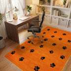 Bright Orange Paw Print Scatter Rug - Office View