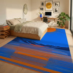 Bright Orange Sun Horizon Lines Rug - Bedroom View