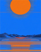 Bright Orange Sun Horizon Lines Rug - Cutout View