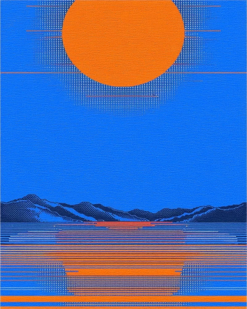 Bright Orange Sun Horizon Lines Rug - Cutout View