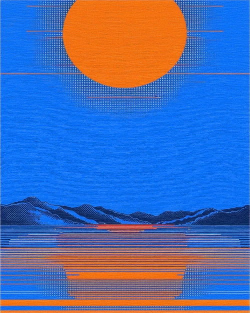 Bright Orange Sun Horizon Lines Rug - Cutout View