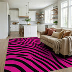 Bright Pink Zebra Abstract Design Rug Living Room View