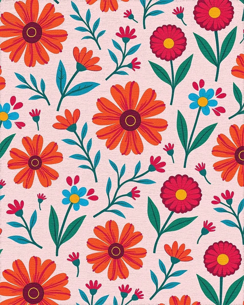 Bright Red Orange Floral Pattern Rug - Cutout View