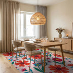Bright Red Orange Floral Pattern Rug Dining Room View