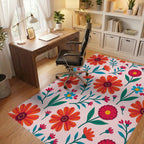 Bright Red Orange Floral Pattern Rug Office View