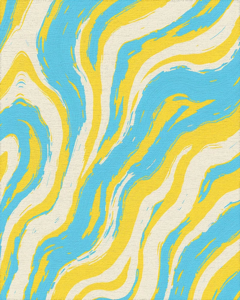 Bright Yellow Blue Cream Swirl Rug - Cutout View