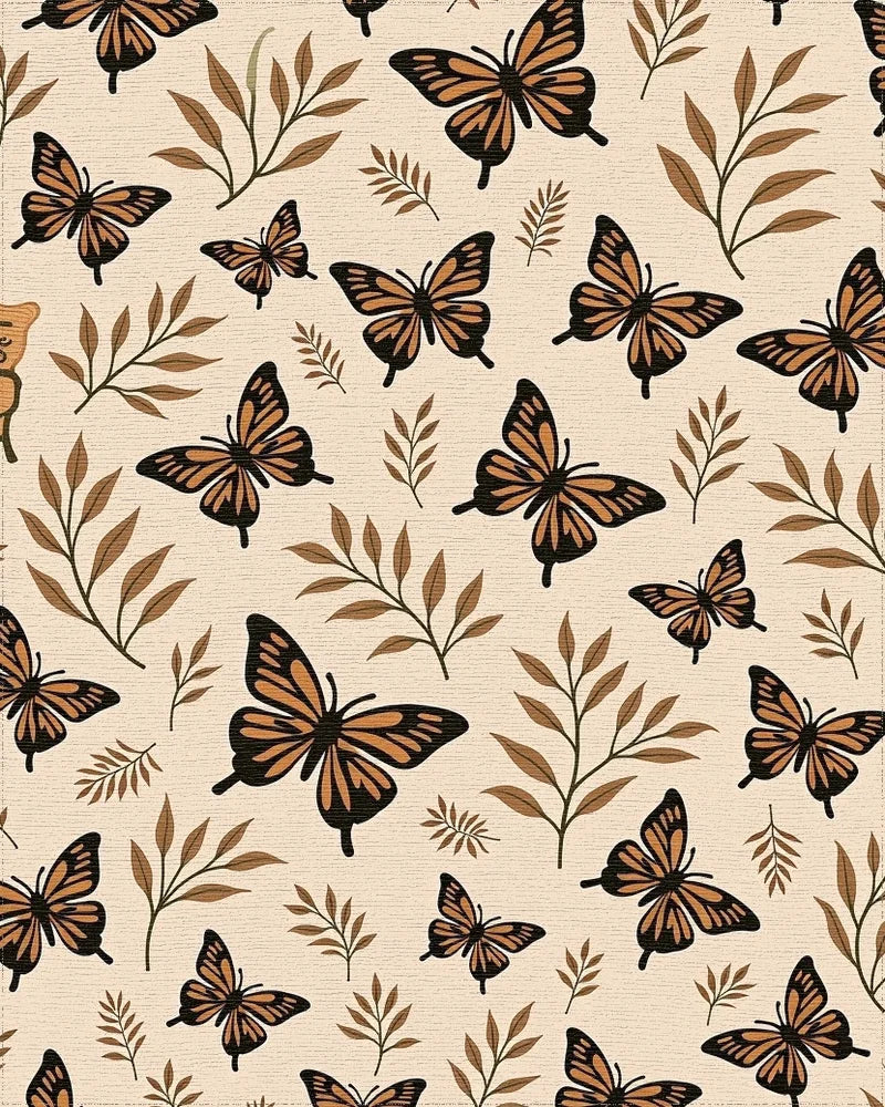 Brown Butterfly Leaf Pattern Rug - Cutout View