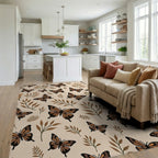 Brown Butterfly Leaf Pattern Rug Living Room View