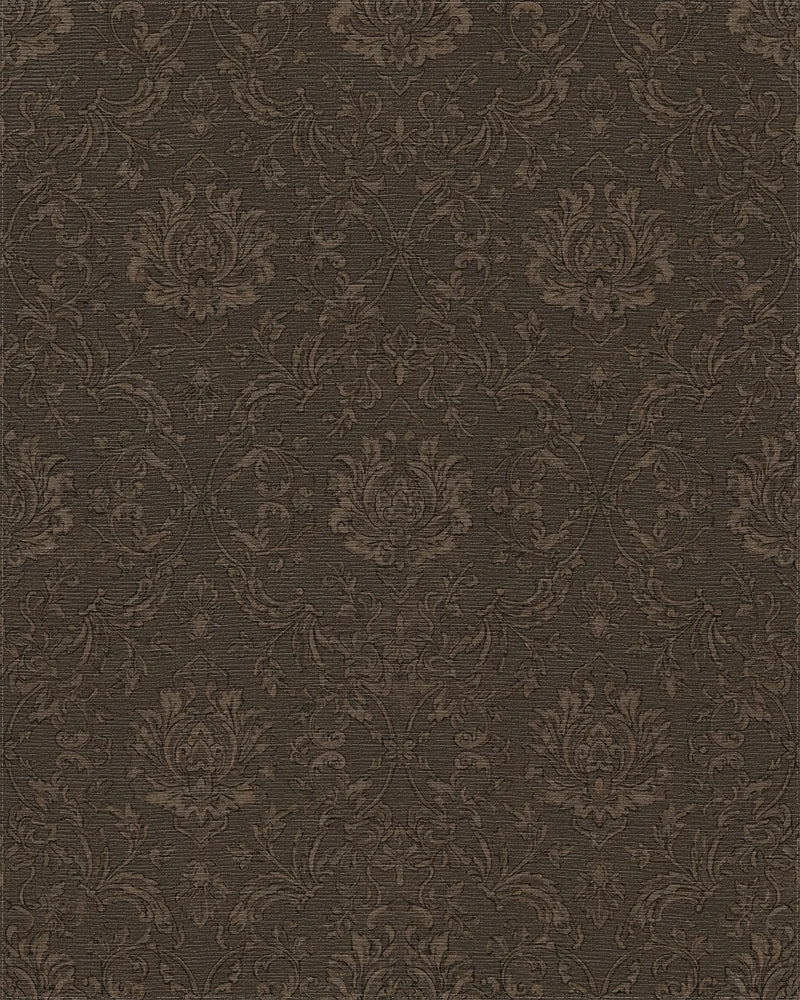 Brown Damask Scrollwork Medallion Rug - Cutout View