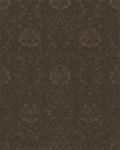 Brown Damask Scrollwork Medallion Rug - Cutout View