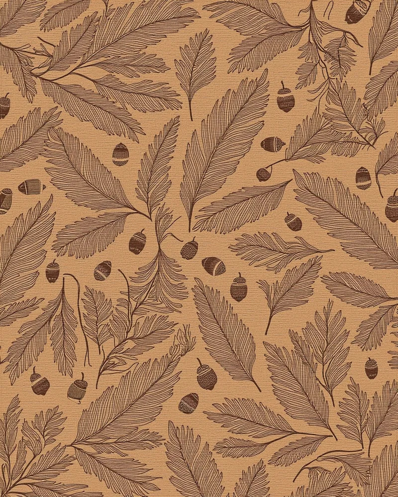 Brown Earthy Acorn Leafy Branches Rug - Cutout View