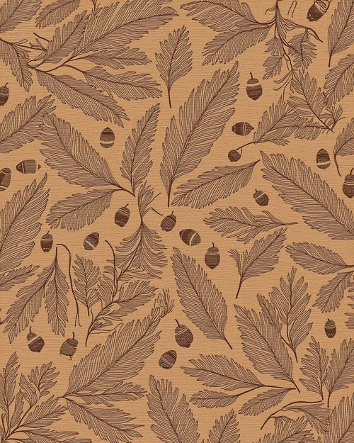 Brown Earthy Acorn Leafy Branches Rug - Cutout View