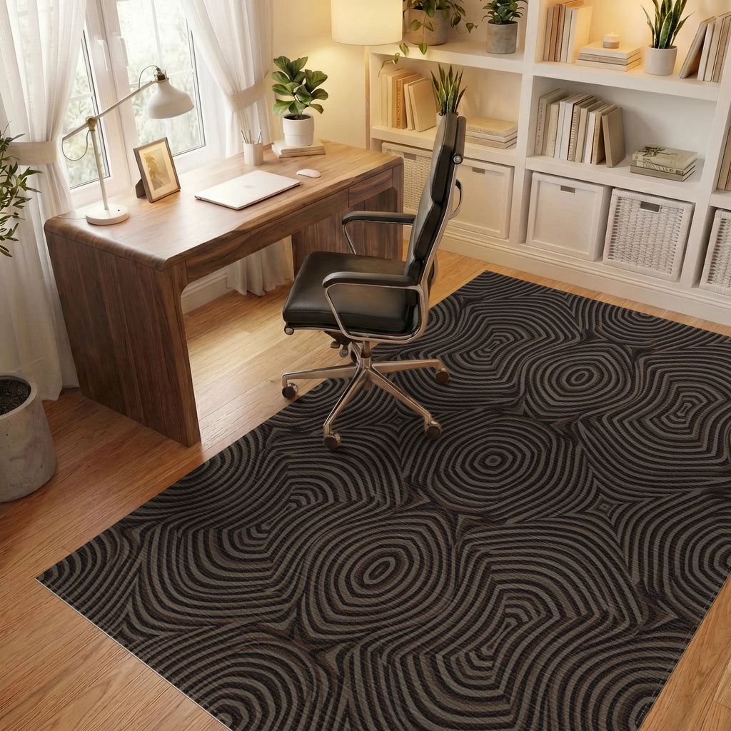 Brown Ocular Concentric Wave Rug Office View