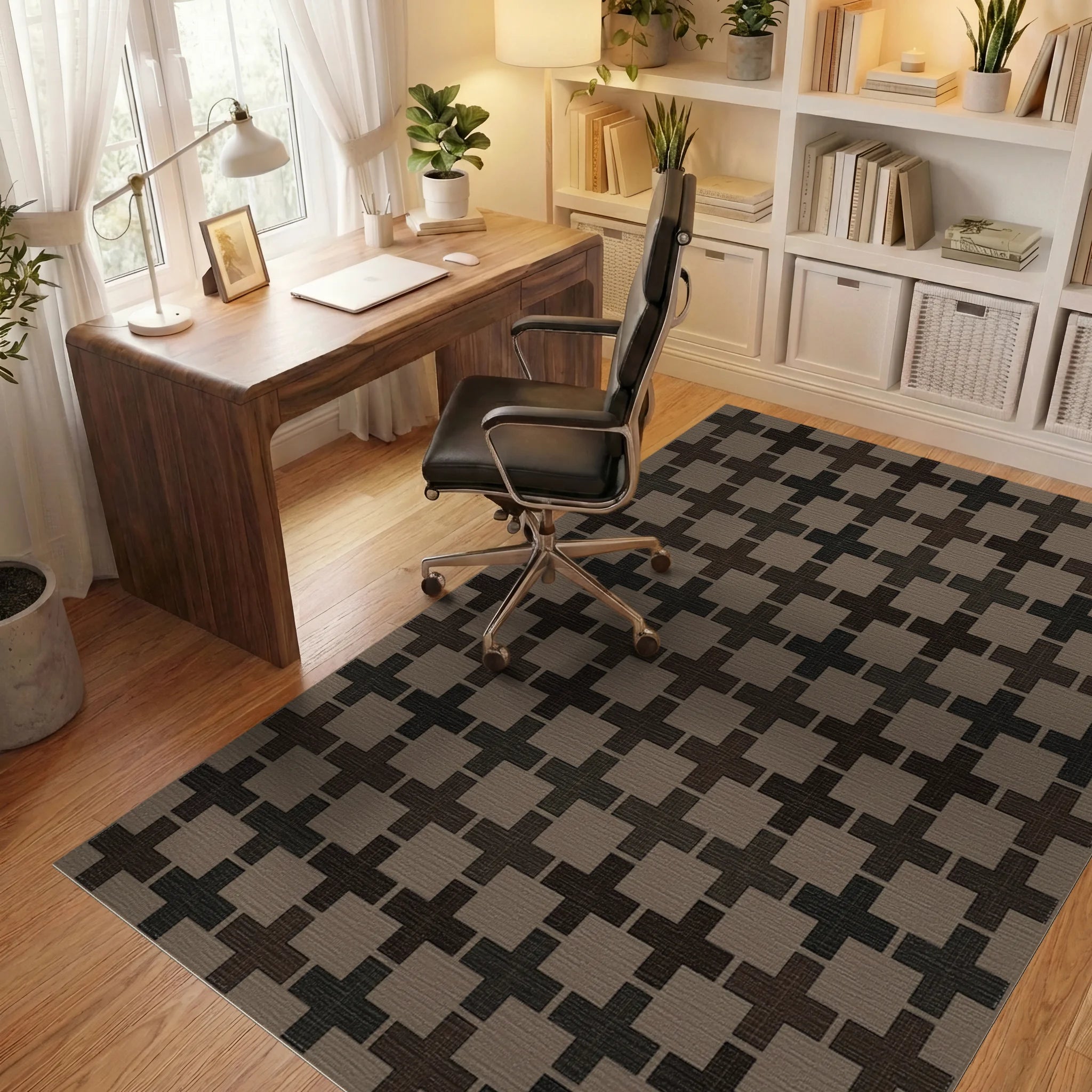 Brown Woven Cross Contemporary Rug Office View