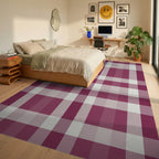 Burgundy Cream Plaid Lattice Rug Bedroom View