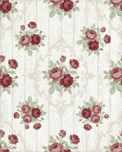 Burgundy Floral Acanthus Scroll Medallion Rug - Cutout View