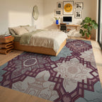 Burgundy Floral Pagoda Lattice Rug Bedroom View