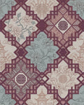 Burgundy Floral Pagoda Lattice Rug - Cutout View