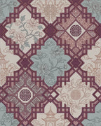 Burgundy Floral Pagoda Lattice Rug - Cutout View