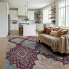 Burgundy Floral Pagoda Lattice Rug Living Room View