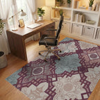 Burgundy Floral Pagoda Lattice Rug Office View