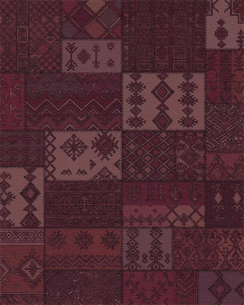 Burgundy Folk Art Patchwork Rug - Cutout View