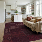 Burgundy Folk Art Patchwork Rug Living Room View