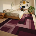 Burgundy Geometric Abstract Shapes Rug Bedroom View