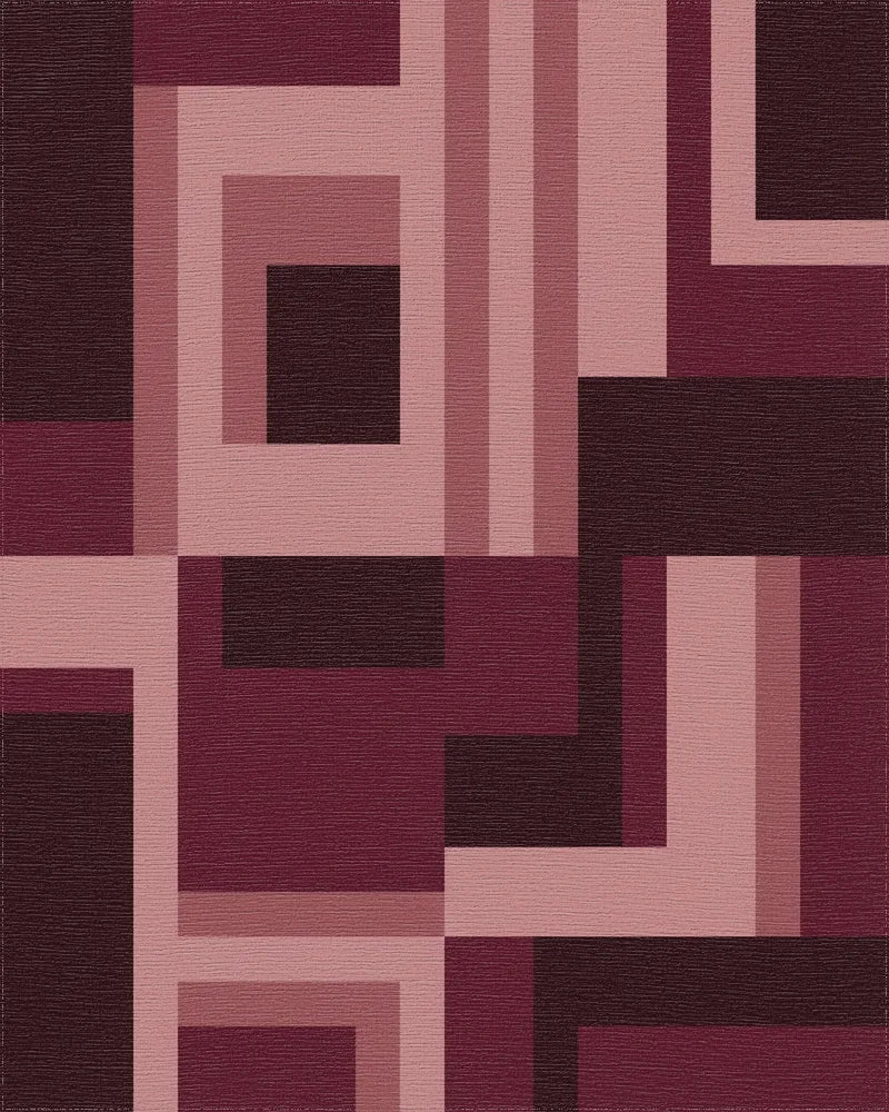 Burgundy Geometric Abstract Shapes Rug - Cutout View