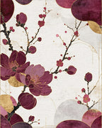 Burgundy Gold Blossom Branch Rug - Cutout View
