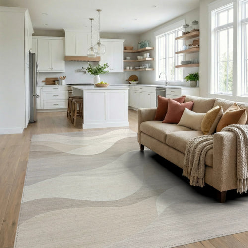 Calm Natural Abstract Landscape Waves Rug - Living Room View