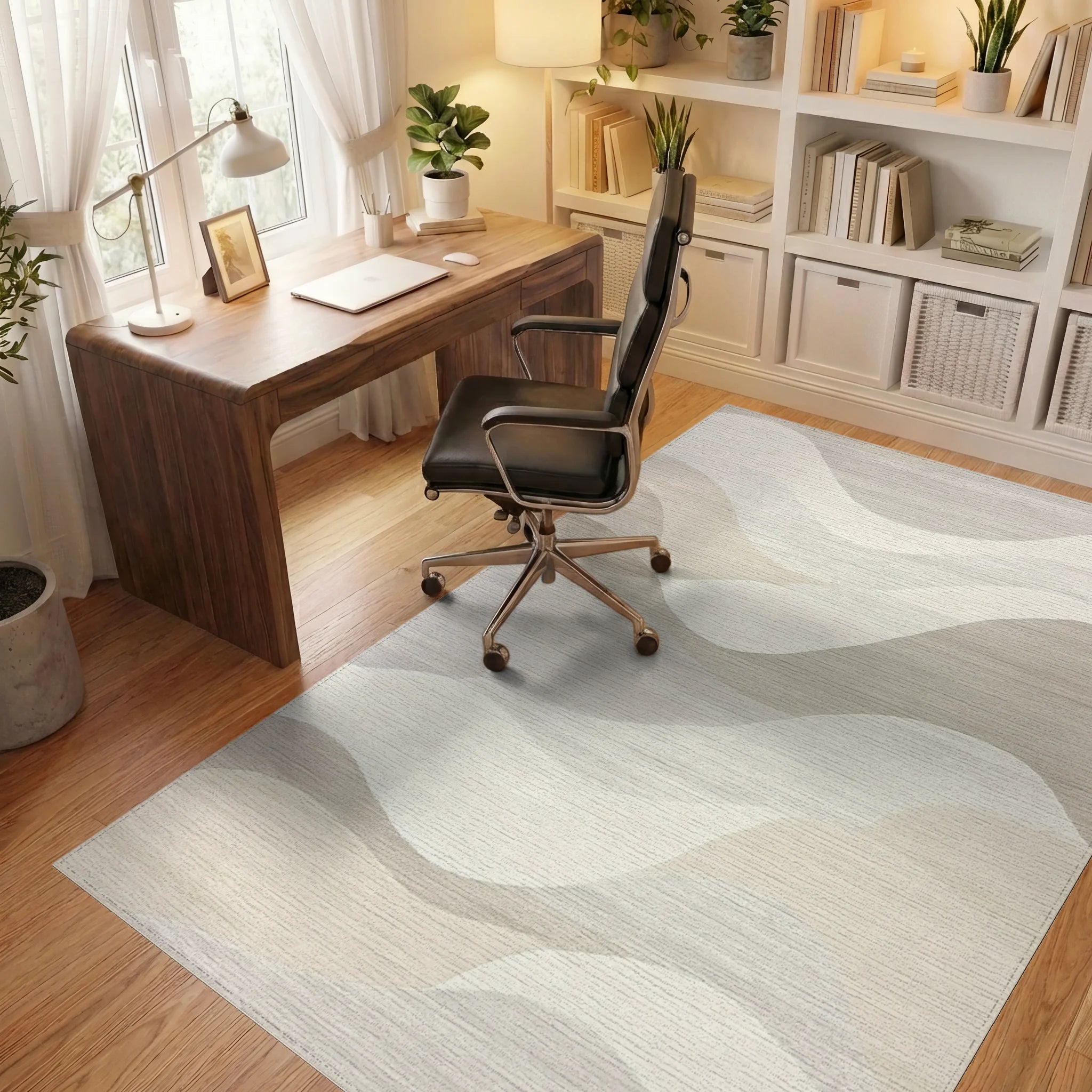 Calm Natural Abstract Landscape Waves Rug - Office View