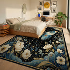 Celestial Blue Butterfly Floral Night Rug - Bedroom View