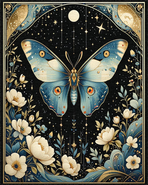Celestial Blue Butterfly Floral Night Rug - Cutout View