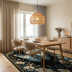 Celestial Blue Butterfly Floral Night Rug - Dining Room View