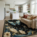 Celestial Blue Butterfly Floral Night Rug - Living Room View