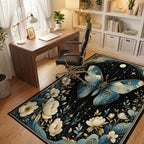 Celestial Blue Butterfly Floral Night Rug - Office View