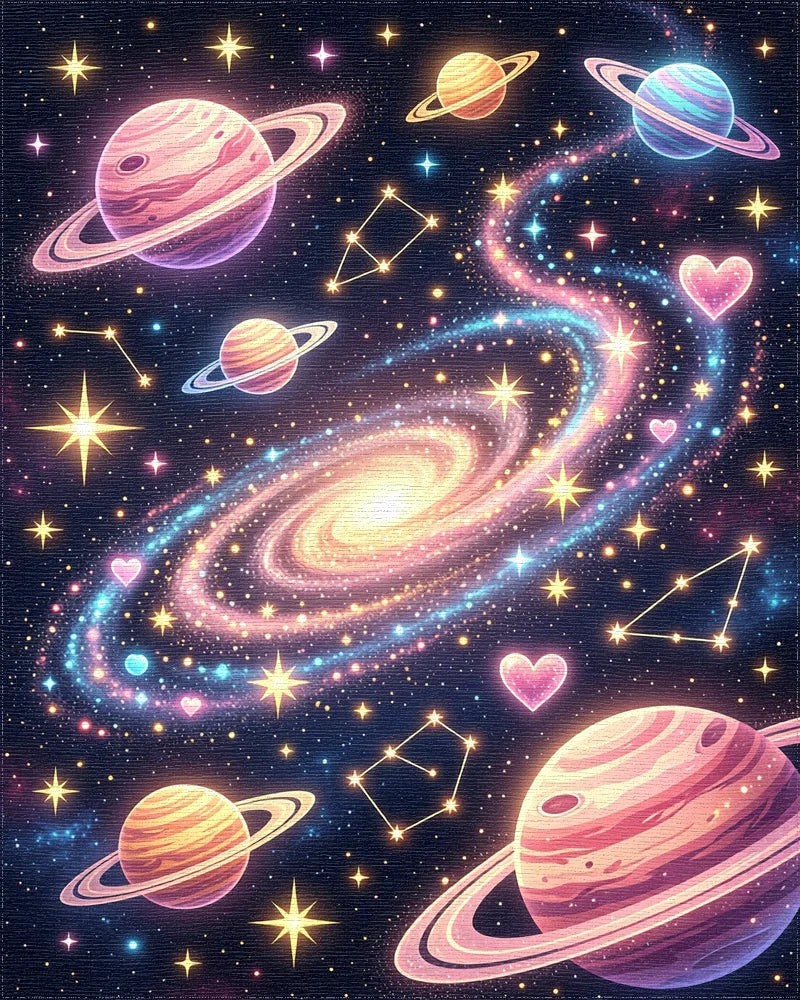 Celestial Galaxy Glitter Planet Nebula Rug - Cutout View