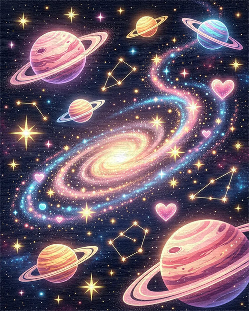 Celestial Galaxy Glitter Planet Nebula Rug - Cutout View